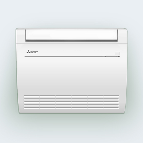The indoor component of the ductless system mounted low on a wall near the floor.
