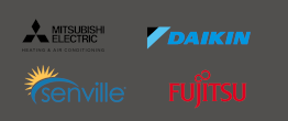 Logos of ductless heat pump brands we install
